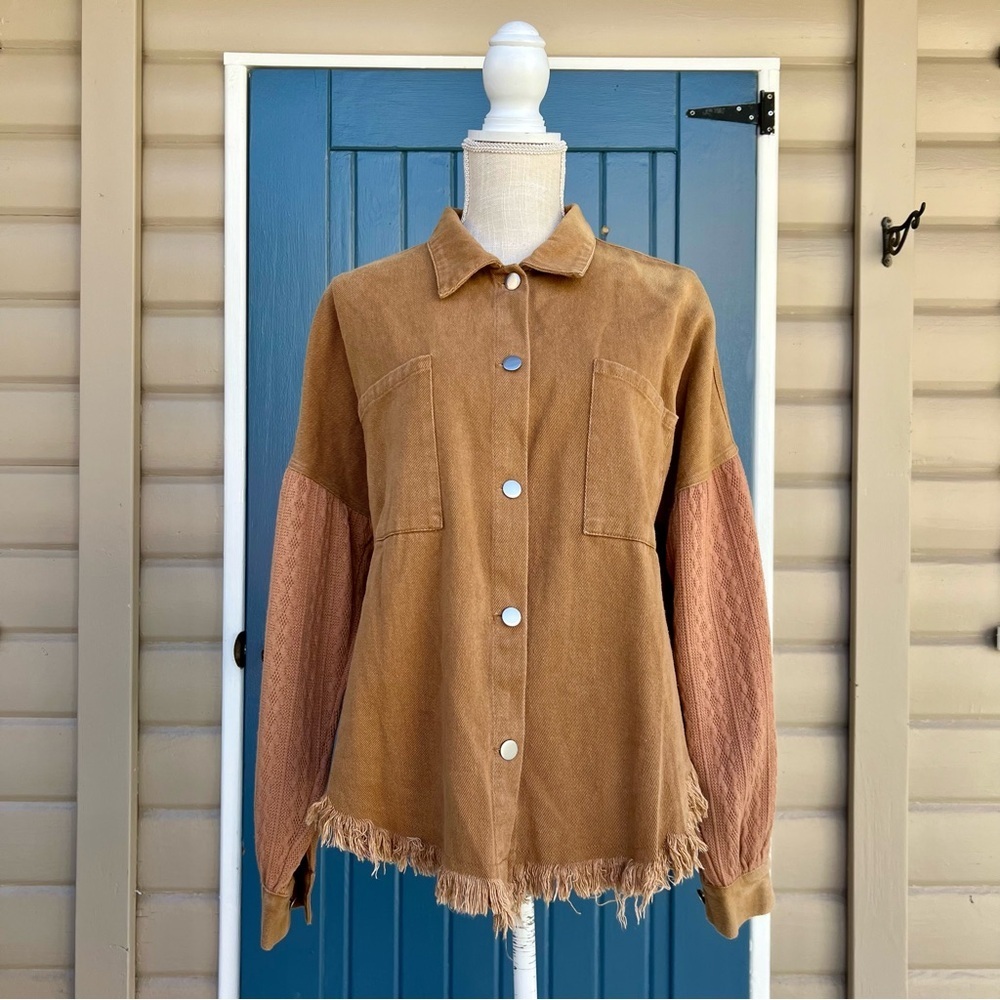 Magnolia Boutique Tan Jacket with Pink Accents